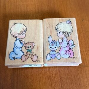Vintage 1995 Stampendous Precious Moments Rubber Stamps Boy & Teddy Girl & Bunny